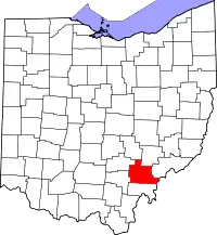 Localização do Map of Ohio highlighting Athens County