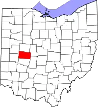Localização do Map of Ohio highlighting Champaign County