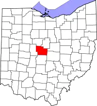 Localização do Map of Ohio highlighting Delaware County