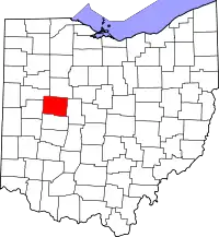 Localização do Map of Ohio highlighting Logan County