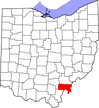 Localização do Map of Ohio highlighting Meigs County