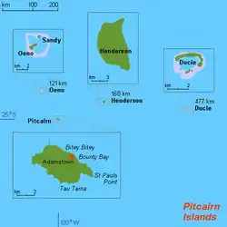 Localização de Adamstown em Pitcairn