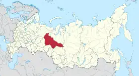 Localização do Okrug Autônomo de Khântia-Mânsia na Rússia.
