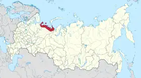 Localização do Okrug Autônomo de Nenétsia na Rússia.