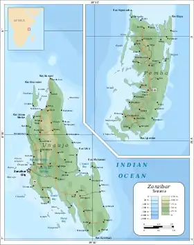 Localização de República Popular de Zanzibar e Pemba