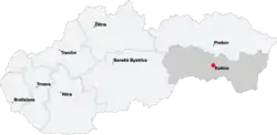 Košice no mapa da Eslováquia.