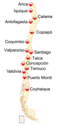 Mapa dos 10 Institutos Teletón