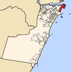 Mapa indicando a localização do bairro Praia da Costa no município de Vila Velha, Espírito Santo