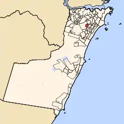 Mapa indicando a localização do bairro Santos Dumont no município de Vila Velha, Espírito Santo