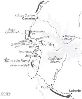 Mapa do sudoeste de Santa Lúcia