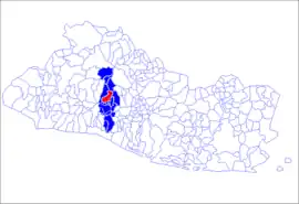 Município de Apopa (vermelho) no departamento de El Salvador (azul)