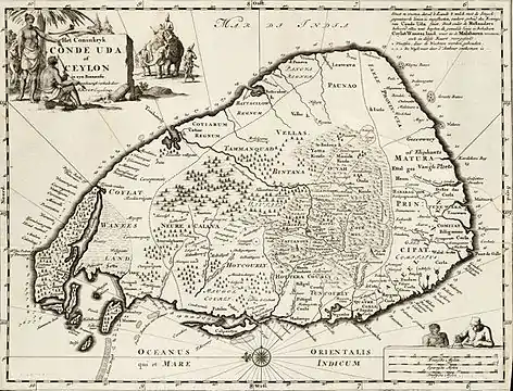 Mapa de 1681 mostrando o Ceilão Holandês e o Reino de Cândia