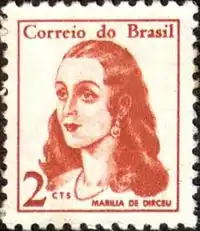Selo postal de 1967 em homenagem à obra Marília de Dirceu, de Tomás Antônio Gonzaga