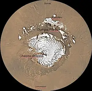 Mapa do quadrângulo de Mare Boreum, Chasma Boreale se encontra próximo ao centro da imagem.