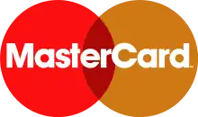 Logotipo com discos sobrepostos e "MasterCard" em negrito