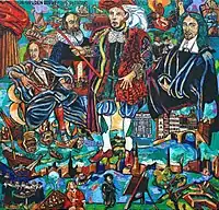 Pintura histórica “De Gouden eeuw” sobre a família De Graeff na Século de Ouro dos Países Baixos. Os protagonistas são mostrados em torno de Cornelis de Graeff (centro) e seus parentes Johan de Witt (direita), Cornelis de Witt (esquerda) e Andries Bicker (segundo a partir da esquerda), bem como alguns eventos notáveis ​​da época. (Pintura de Matthias Laurenz Gräff, 2007).