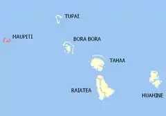 Localização da comuna de Maupiti (a vermelho) nas ilhas de Sotavento.