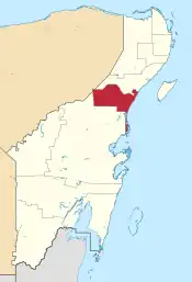 Localização do município de Tulum em Quintana Roo