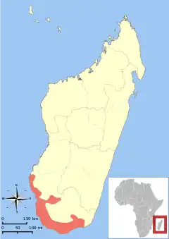 Distribuição do Microcebus griseorufus em Madagascar.