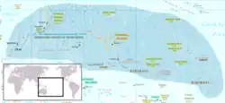 Localização da ilha Yap, no extremo oeste do mapa da Micronésia e a leste do mar das Filipinas, no Pacífico.