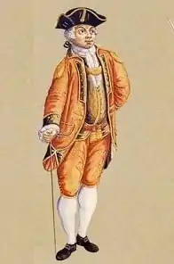 Militar brasileiro usando uma peruca banca. Brasil sec. XVIII.