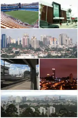 Arena Barueri; Prefeitura Municipal de Barueri;  panorâmica de Alphaville; Estação Barueri da CPTM; vista noturna de Barueri; e panorâmica de Alphaville.