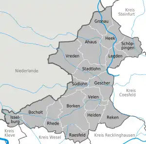 Mapa do distrito de Borken.