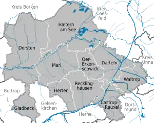 Mapa do distrito de Recklinghausen.
