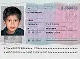Página de dados de um passaporte infantil