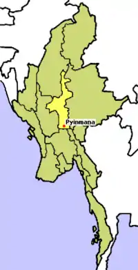 Localização de Pyinmana, capital de Mianmar.