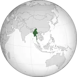 Localização de Mianmar, Miãmar, Mianmá, Birmânia
