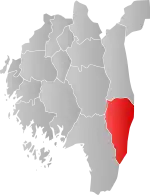 Mapa do condado de Vestfold com Aremark em destaque.