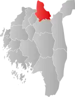 Mapa do condado de Vestfold com Trøgstad em destaque.