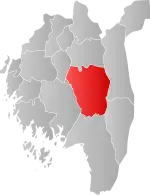 Mapa do condado de Vestfold com Rakkestad em destaque.