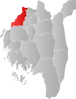 Mapa do condado de Vestfold com Hobøl em destaque.