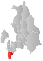 Mapa do condado de Akershus com Vestby em destaque.