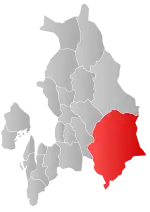 Mapa do condado de Akershus com Aurskog-Høland em destaque.