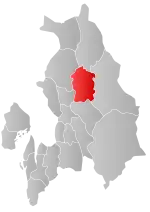 Mapa do condado de Akershus com Ullensaker em destaque.