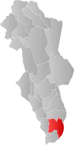 Mapa do condado de Hedmark com Kongsvinger em destaque.
