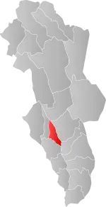 Mapa do condado de Hedmark com Løten em destaque.