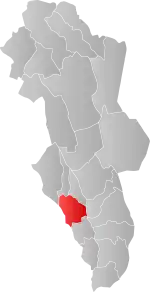 Mapa do condado de Hedmark com Stange em destaque.