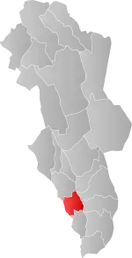 Mapa do condado de Hedmark com Nord-Odal em destaque.
