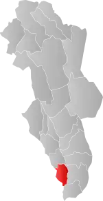 Mapa do condado de Hedmark com Sør-Odal em destaque.