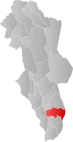 Mapa do condado de Hedmark com Grue em destaque.