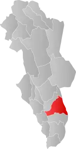 Mapa do condado de Hedmark com Åsnes em destaque.