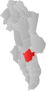 Mapa do condado de Hedmark com Elverum em destaque.