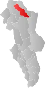 Mapa do condado de Hedmark com Tolga em destaque.