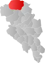 Mapa do condado de Oppland com Lesja em destaque.