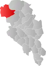 Mapa do condado de Oppland com Skjåk em destaque.