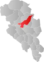 Mapa do condado de Oppland com Nord-Fron em destaque.